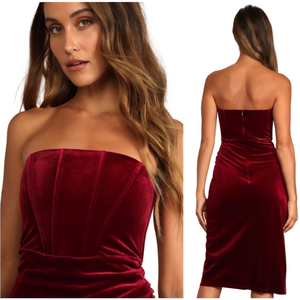 Lulus XS wine Red Velvet Corset Top Dress New
